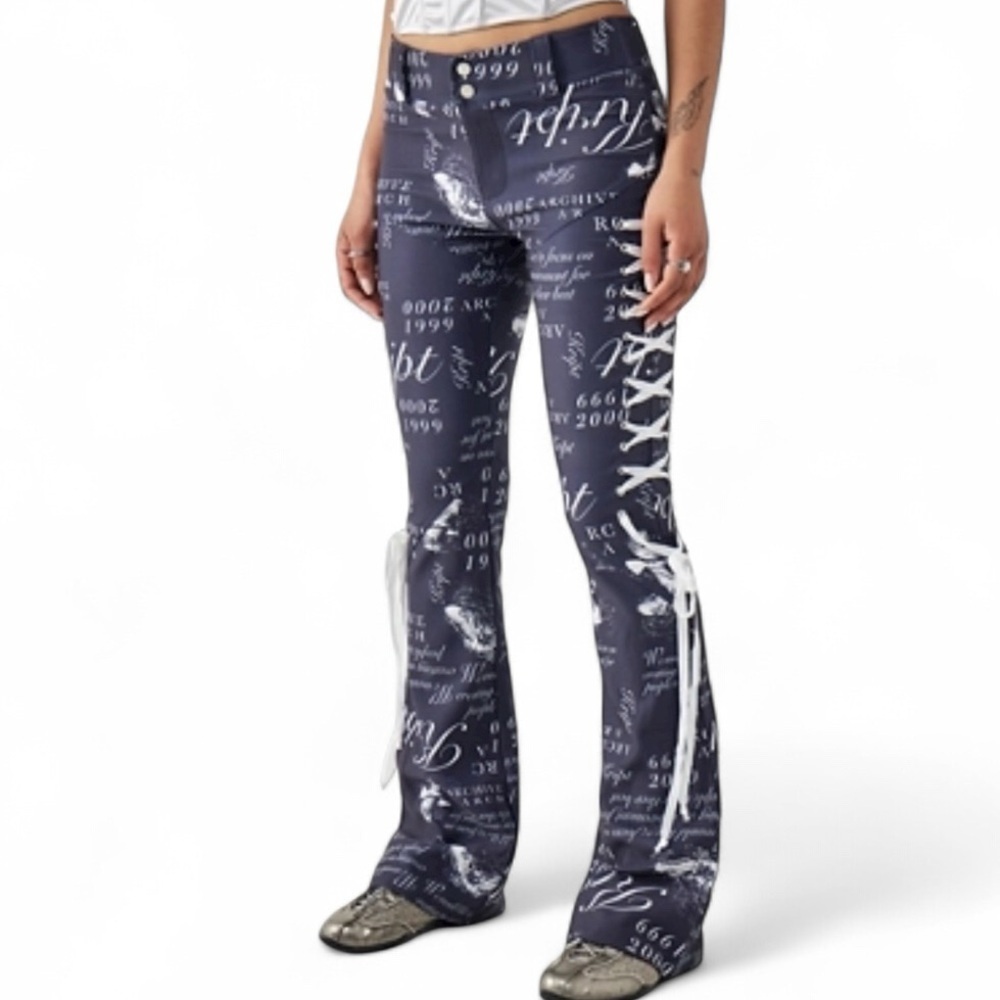 Nwt The Kript Washi Printed Laced Flare Pants — image 2 of 8